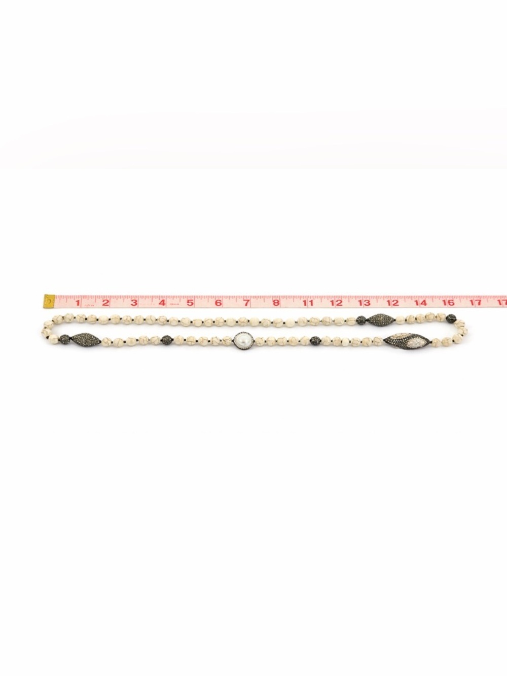 Cream Stone Beaded Necklace Pavé Crystal Long - Picture 3 of 7